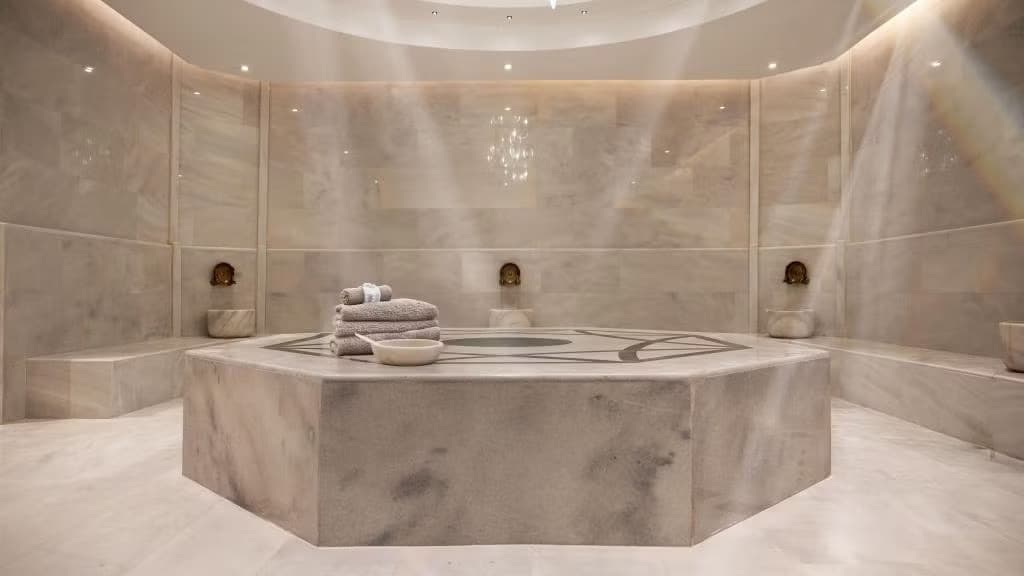 Marble hammam with its central heated stone